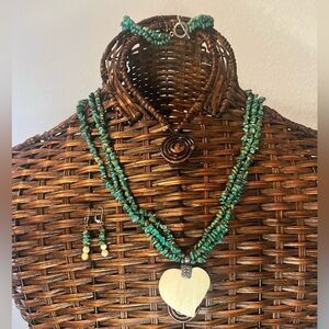 Vtg artisan turquoise coral nugget 3 strand necklace 925 mother of pearl